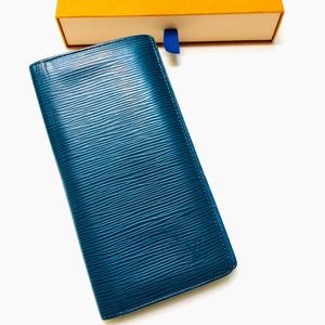 🔥 GENUINE LOUIS VUITTON Blue Epi Brazza Wallet